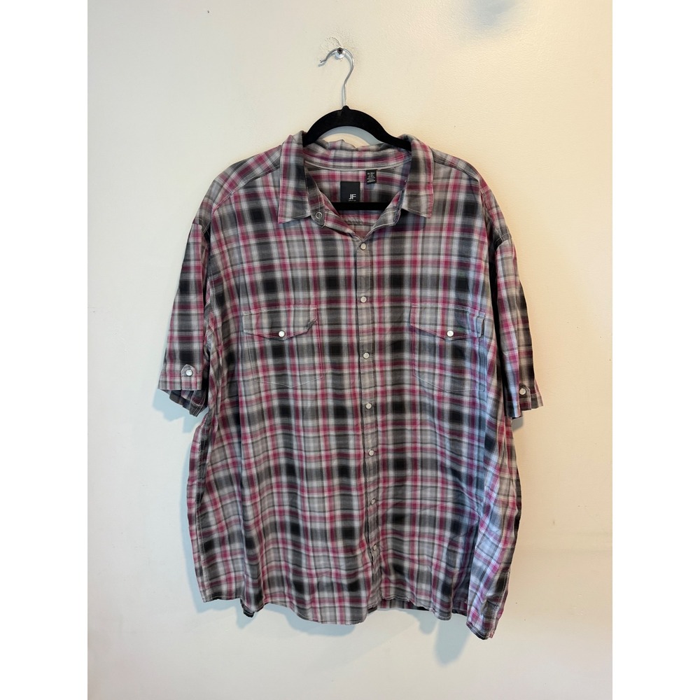 J. Ferrar Mens 3XL Tall Plaid Short Sleeve Snap Shirt Pink Grey Black